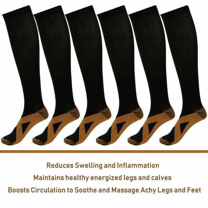 6 Pair Copper Compression Socks Over The Calf Regulation Ultra-Fit Support Socks