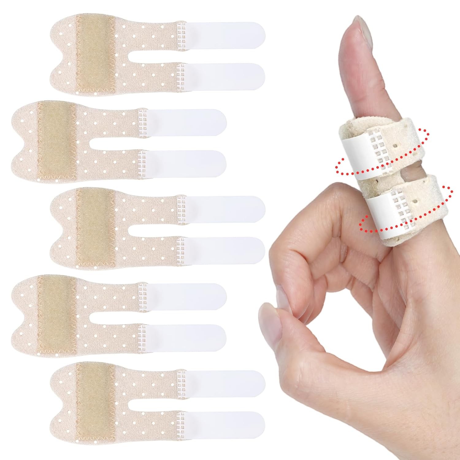 5 PCS Breathable Trigger Finger Splint, Adjustable One Size, Beige