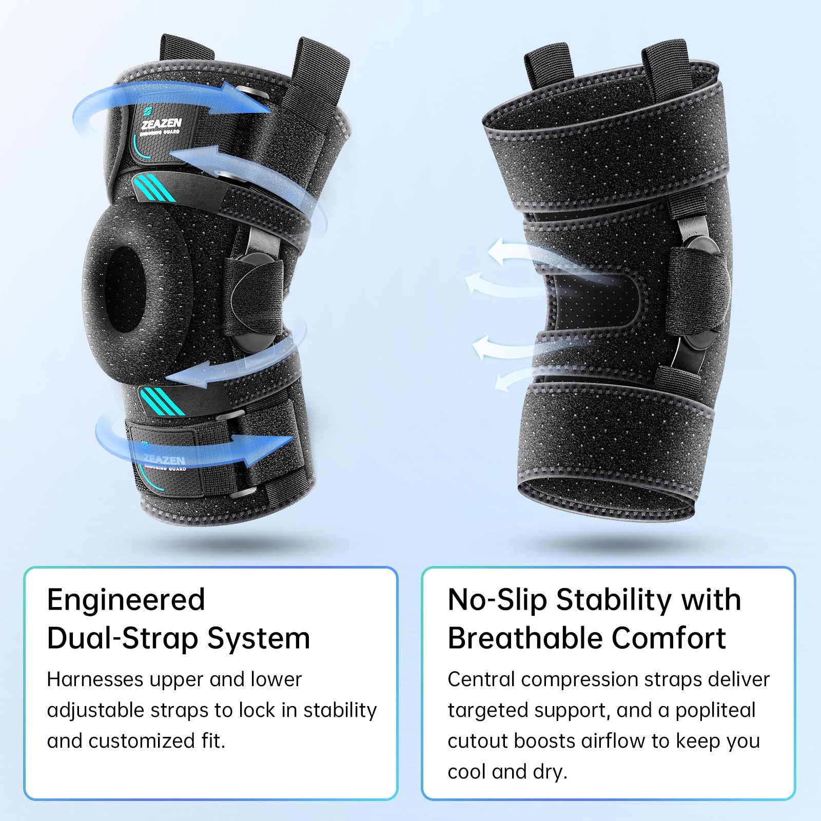 ZEAZEN Hinged Knee Brace with Dual Hinges & Patella Compression Large, Black
