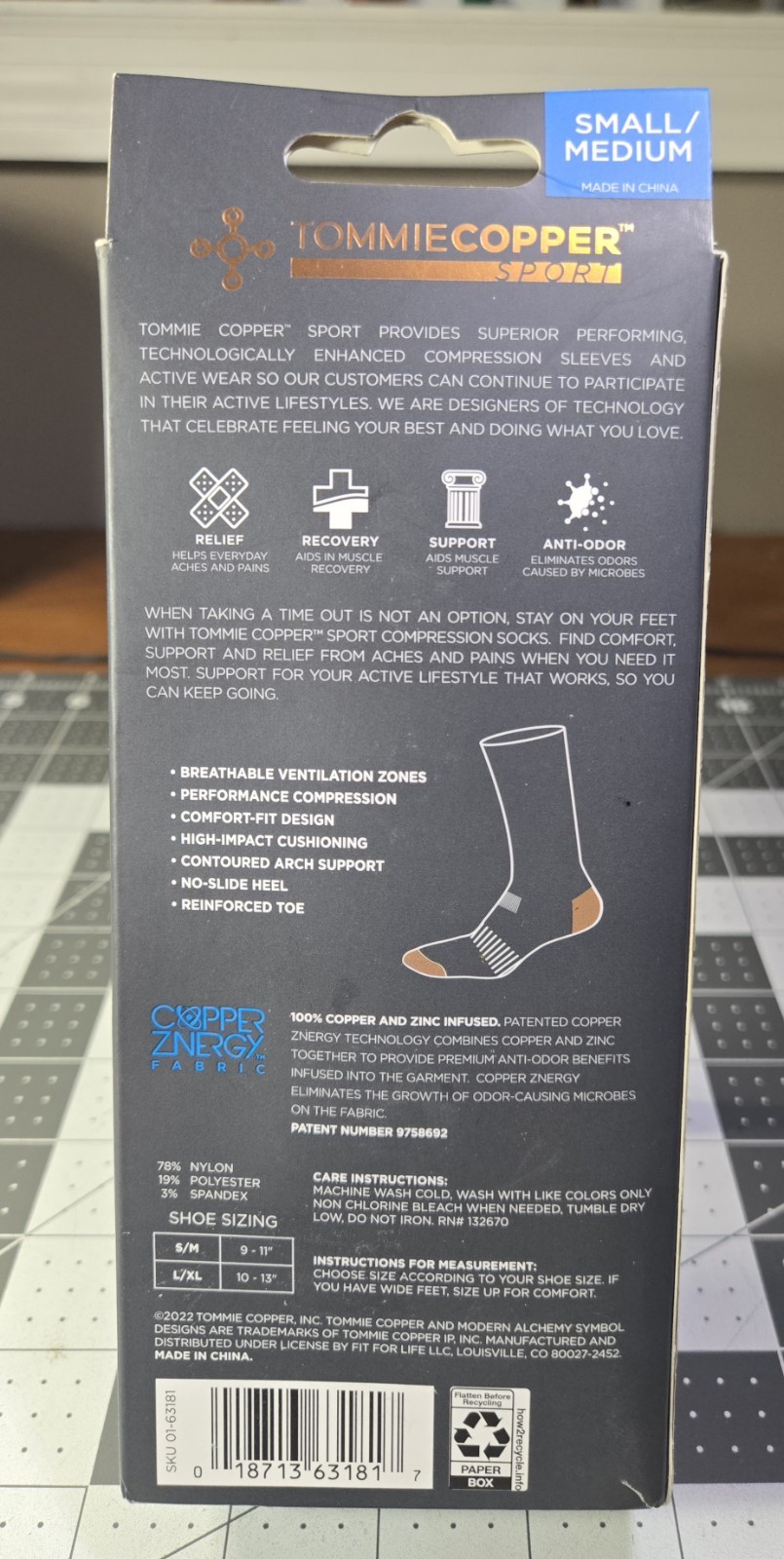 Tommie Copper Black Compression Socks 2 Pairs Size Small/Medium