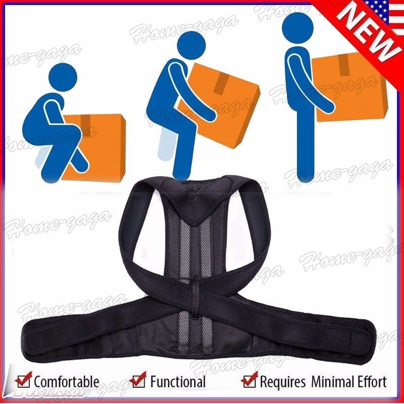 US Posture Corrector Brace Belt Lower Upper Back Pain Relief[Black (Full Back)]