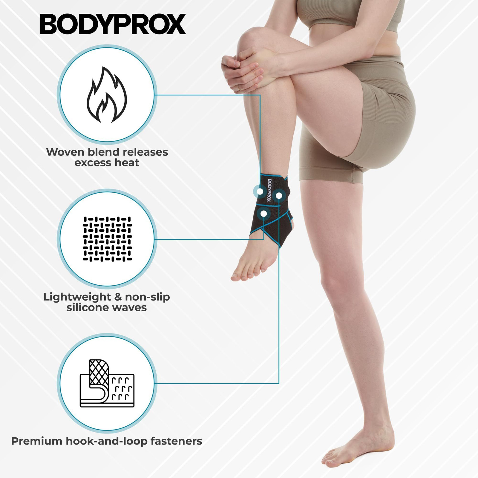 Bodyprox Ankle Support Brace 2 Pack, Adjustable 1 Count (Pack of 1), Black