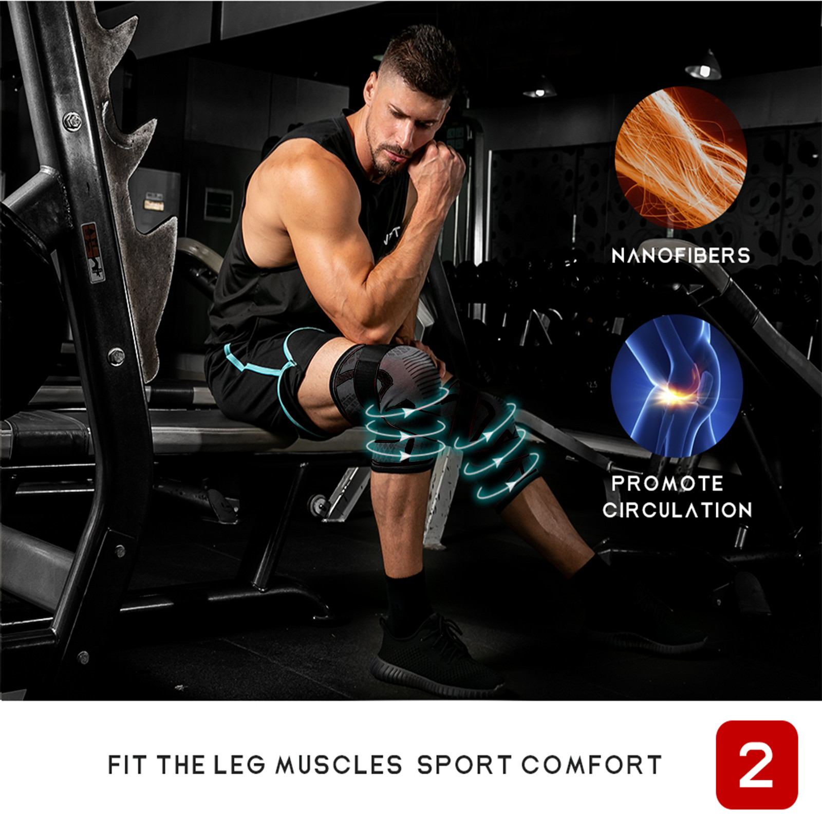 2 Knee Brace Sleeve Compression Support Sport Gym Joint Pain Arthritis Relief
