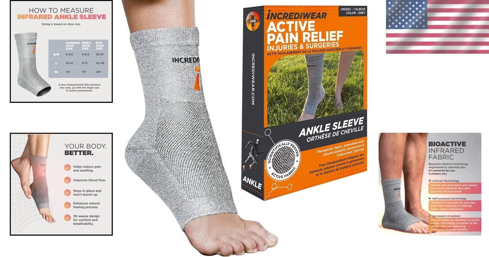 Incrediwear Ankle Brace X-Large Grey – Plantar Fasciitis Achilles Support
