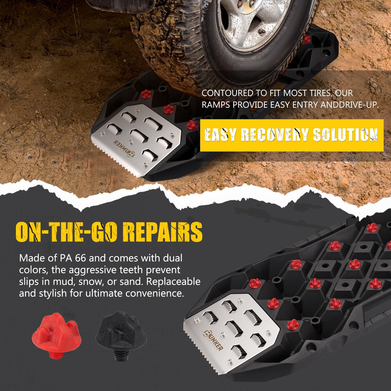 Offroad Traction Boards with Jack Base, Pair Portable Recovery Track Tire Tra…