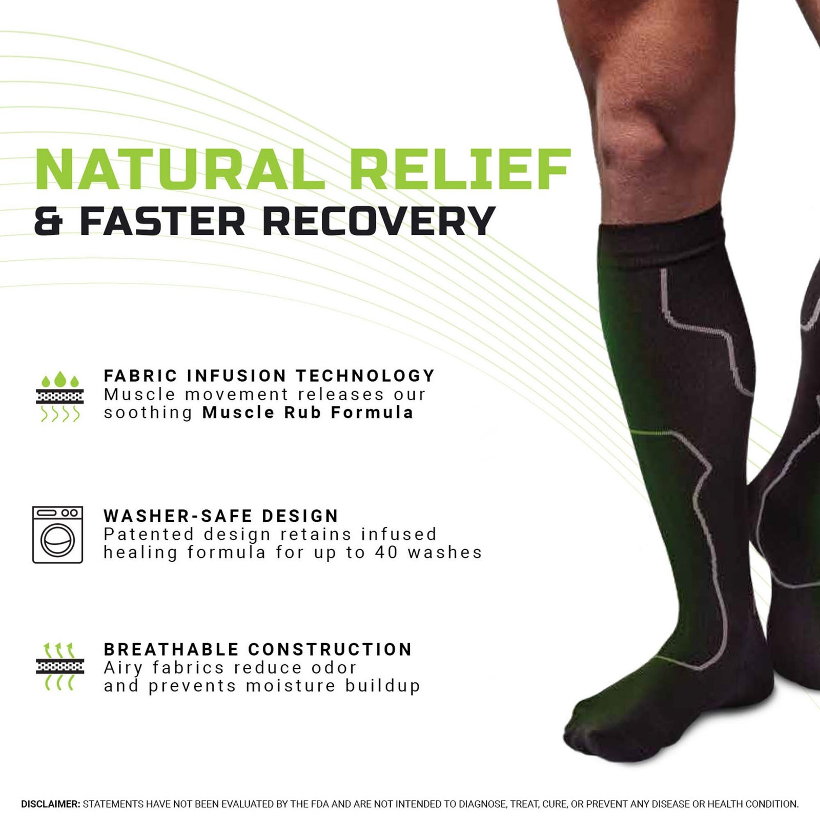 Green Drop Compression Socks Knee High Black Large / X-Large 4 Ct