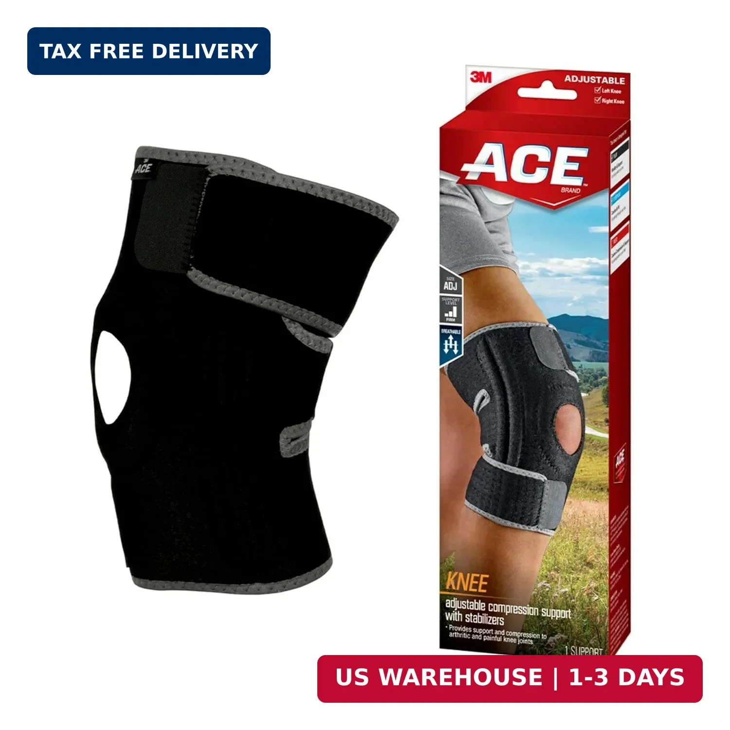 ACE Brand Adjustable Knee Brace with Side Stabilizers Provides Support & Compres