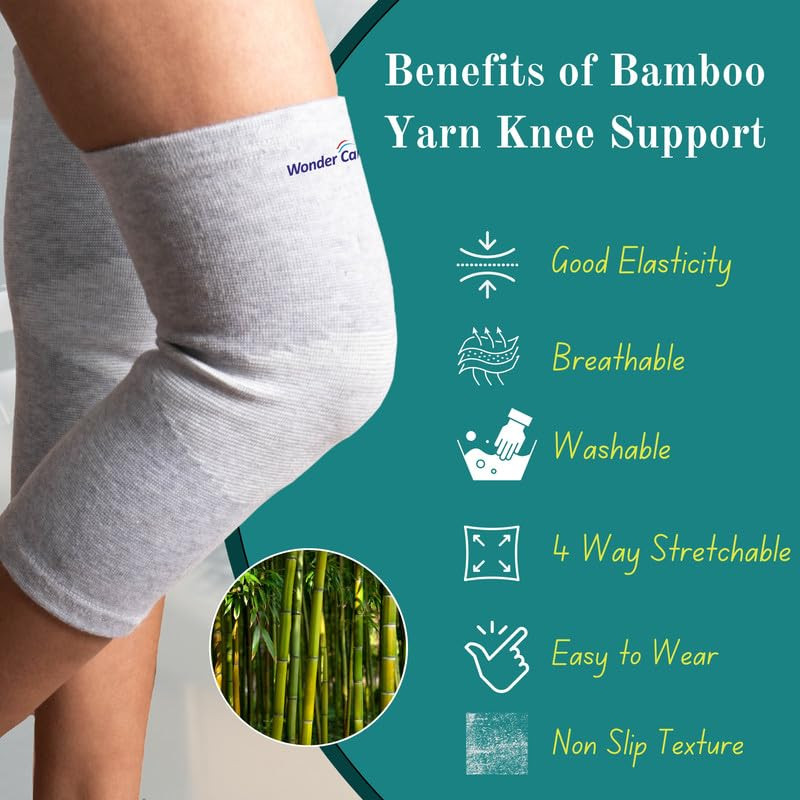 2-Pack Bamboo Knee Compression Sleeve for Men and Xx-Large, Grey
