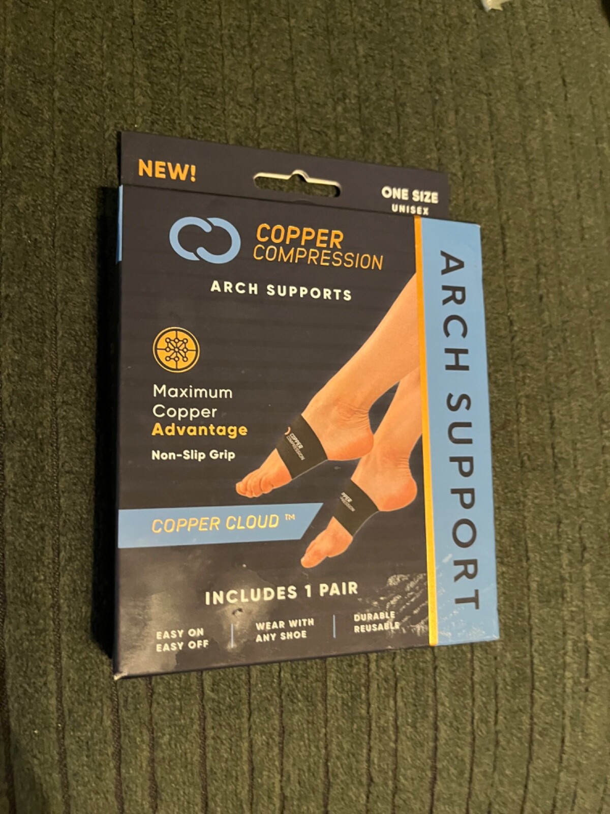 Copper Compression Arch Support – Highest Copper Content Non-Slip 1 Pair – Black