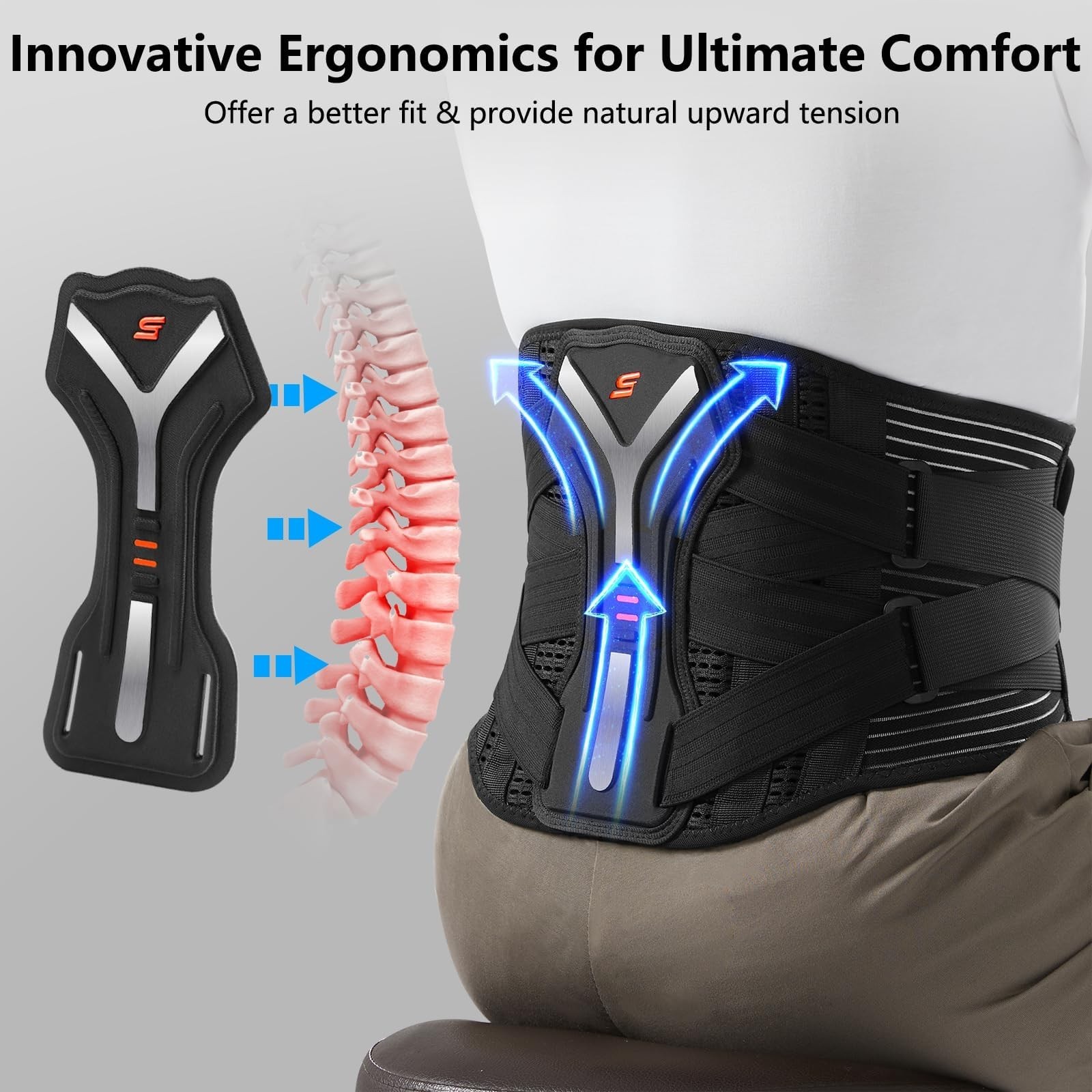 SueStar Back Brace for Lower Back Pain Relief with Y-Shaped Bionic Support Sy…
