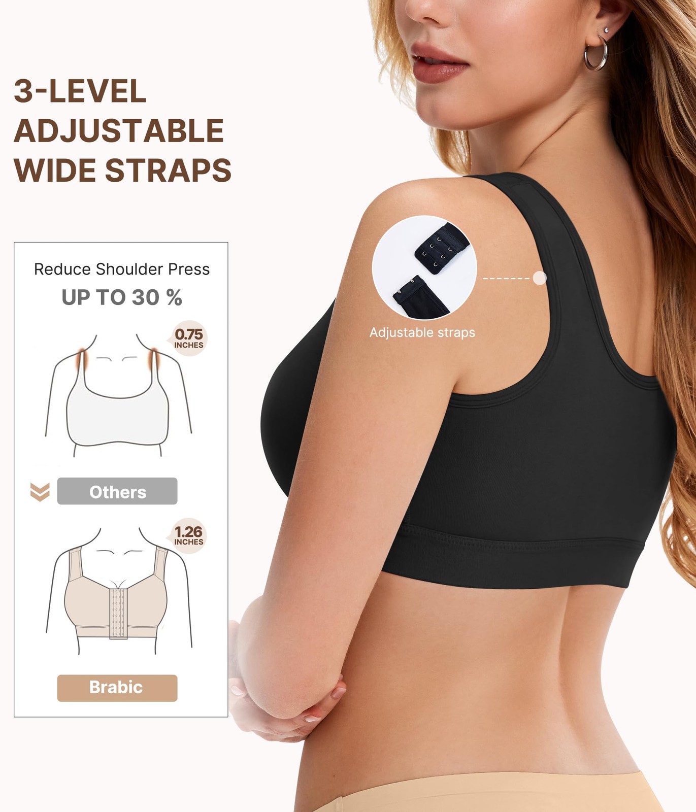 BRABIC Front Closure Post Surgery Compression Bras for Women Surgical Black