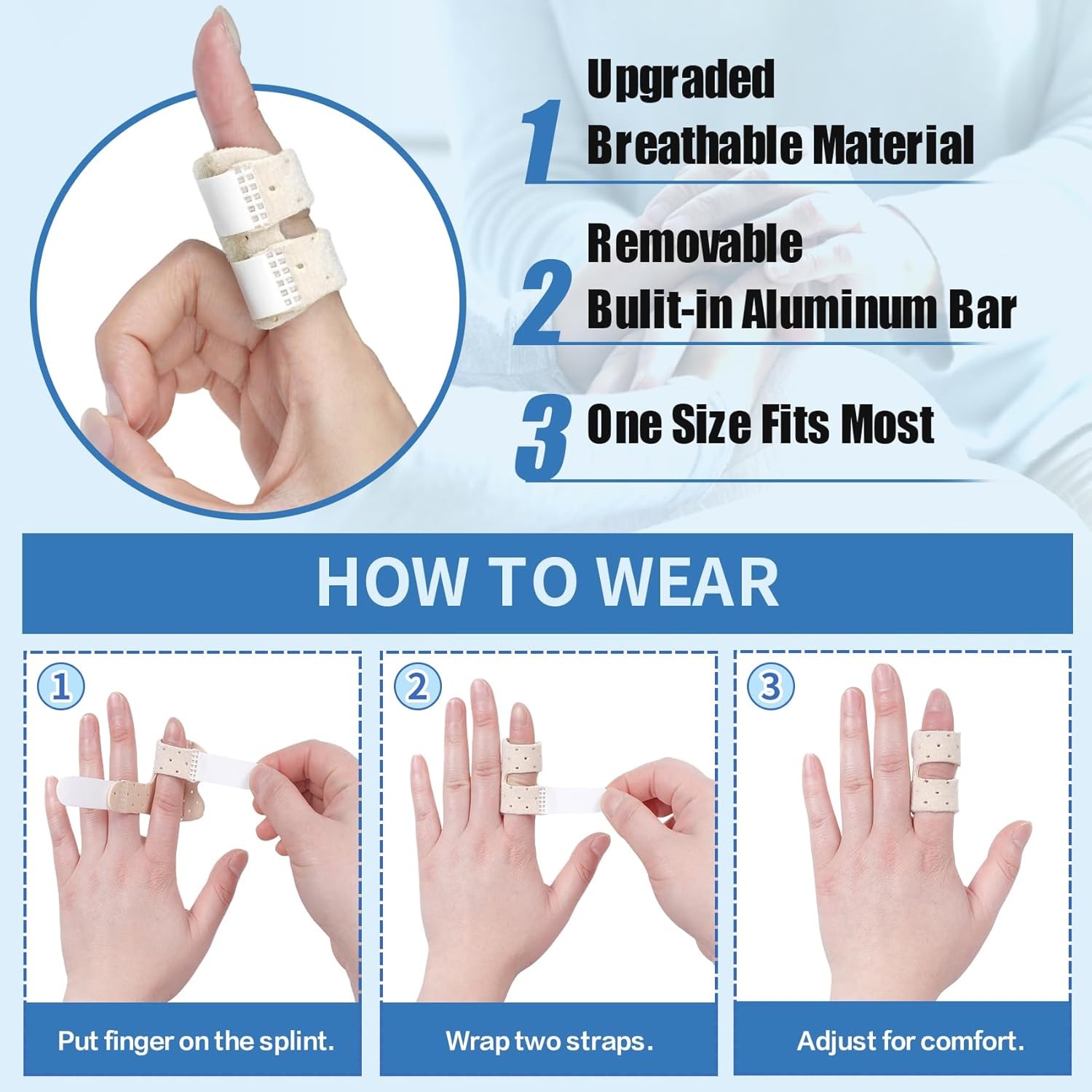 5 PCS Breathable Trigger Finger Splint, Adjustable One Size, Beige