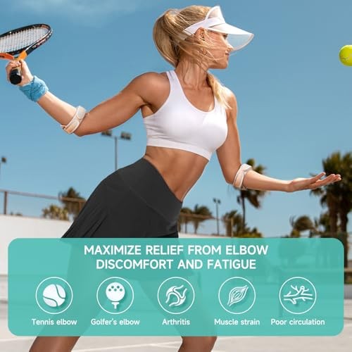 Tennis Elbow Brace for Women & Men, Adjustable Golfer Elbow Strap 2 Pack Beige
