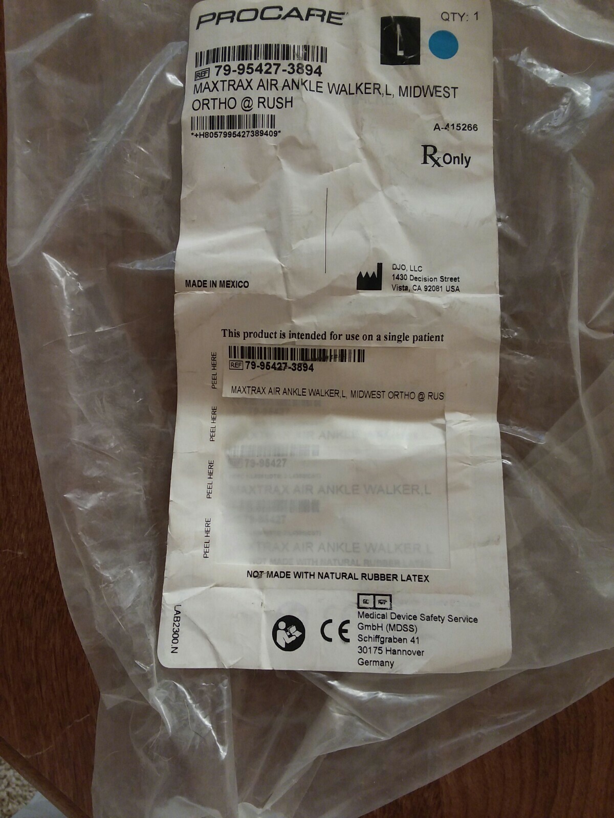 Ankle Support Boot Large Adjustable MaxTrax Air Walker German Made by Procare 