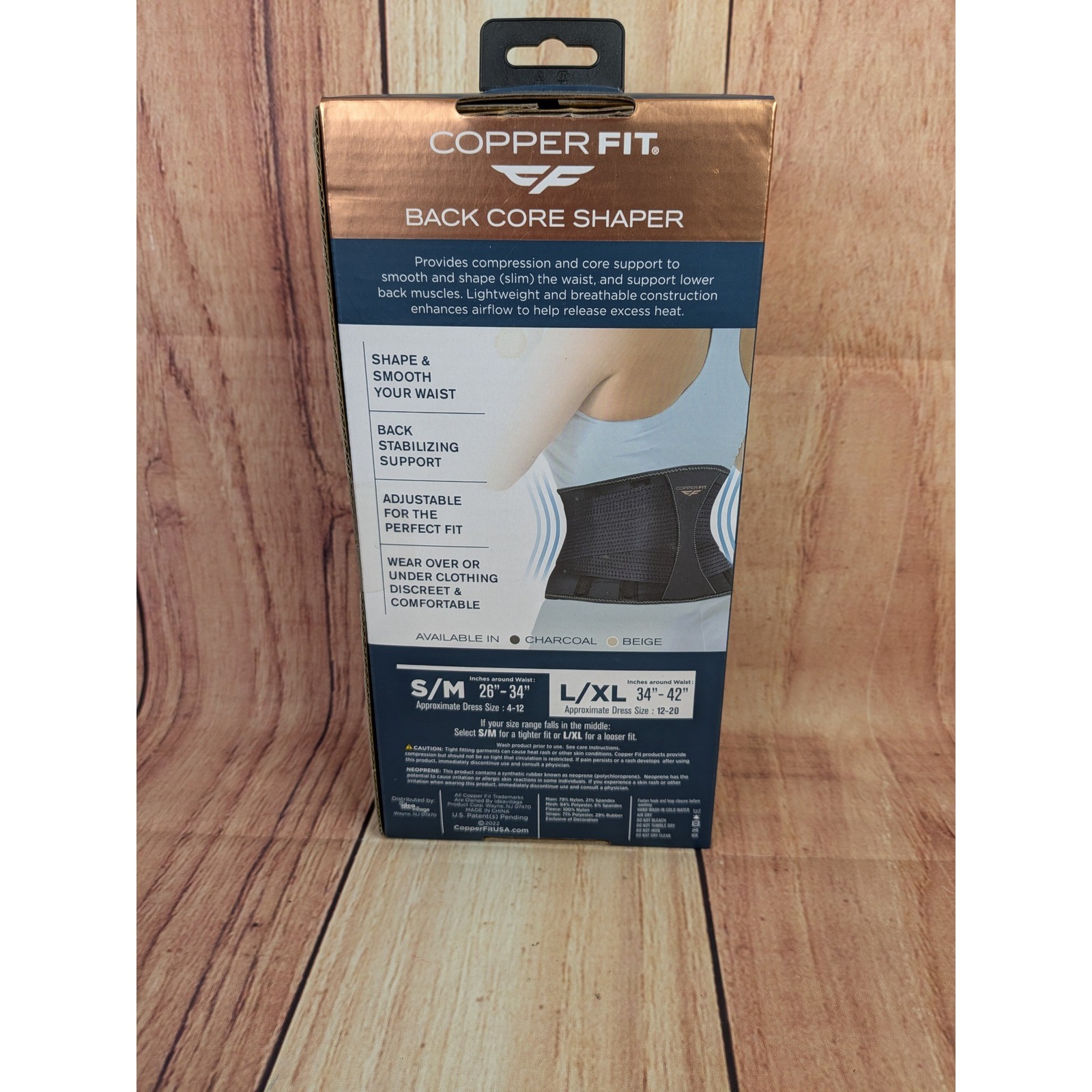 Copper Fit Core Shaper Back Support Waist Trainer Charcoal L/XL