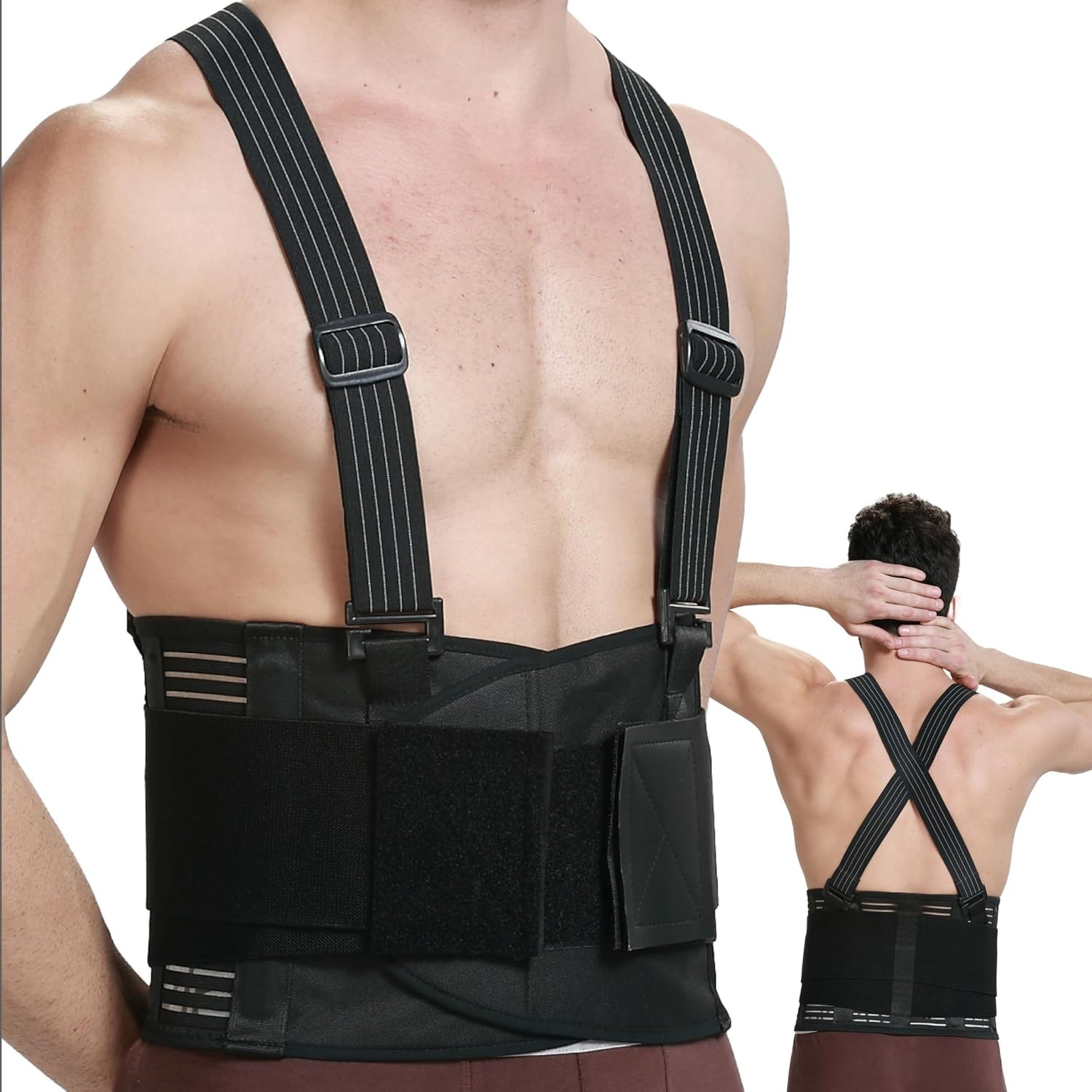 Ergonomic Large Back Brace with Adjustable Suspenders for Work Safety & Comfort