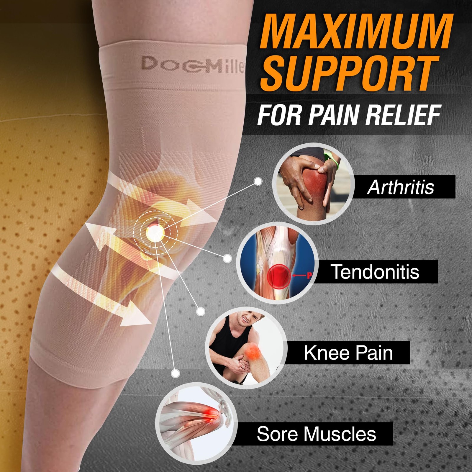 Doc Miller 2 Pack Knee Compression Sleeve Brace for Men & Women Large, Beige