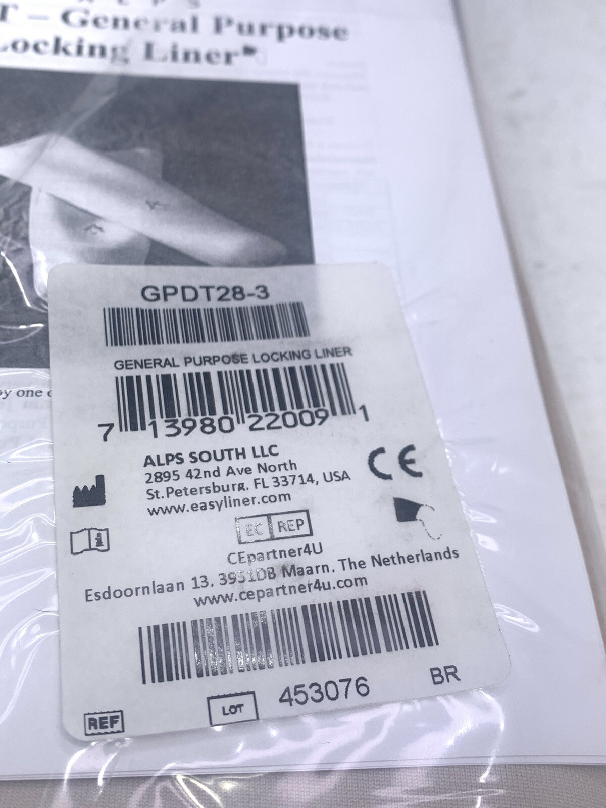 alps general purpose locking liner. size 28. 3mm thickness.