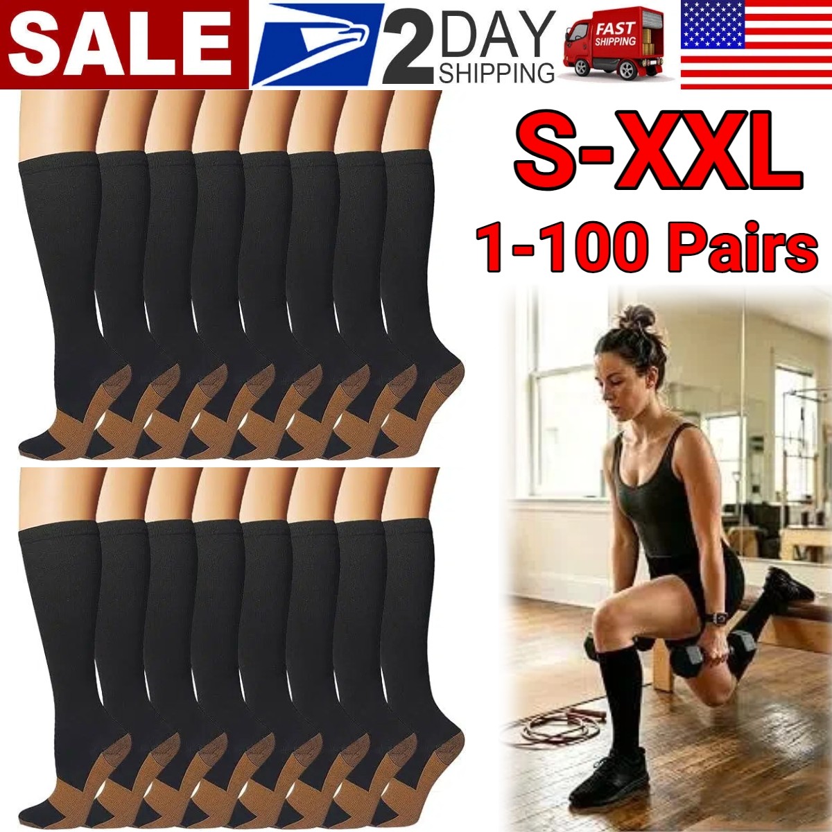 Copper Compression Socks 20-30mmHg Graduated Support Mens Womens S-XXL Wholesale