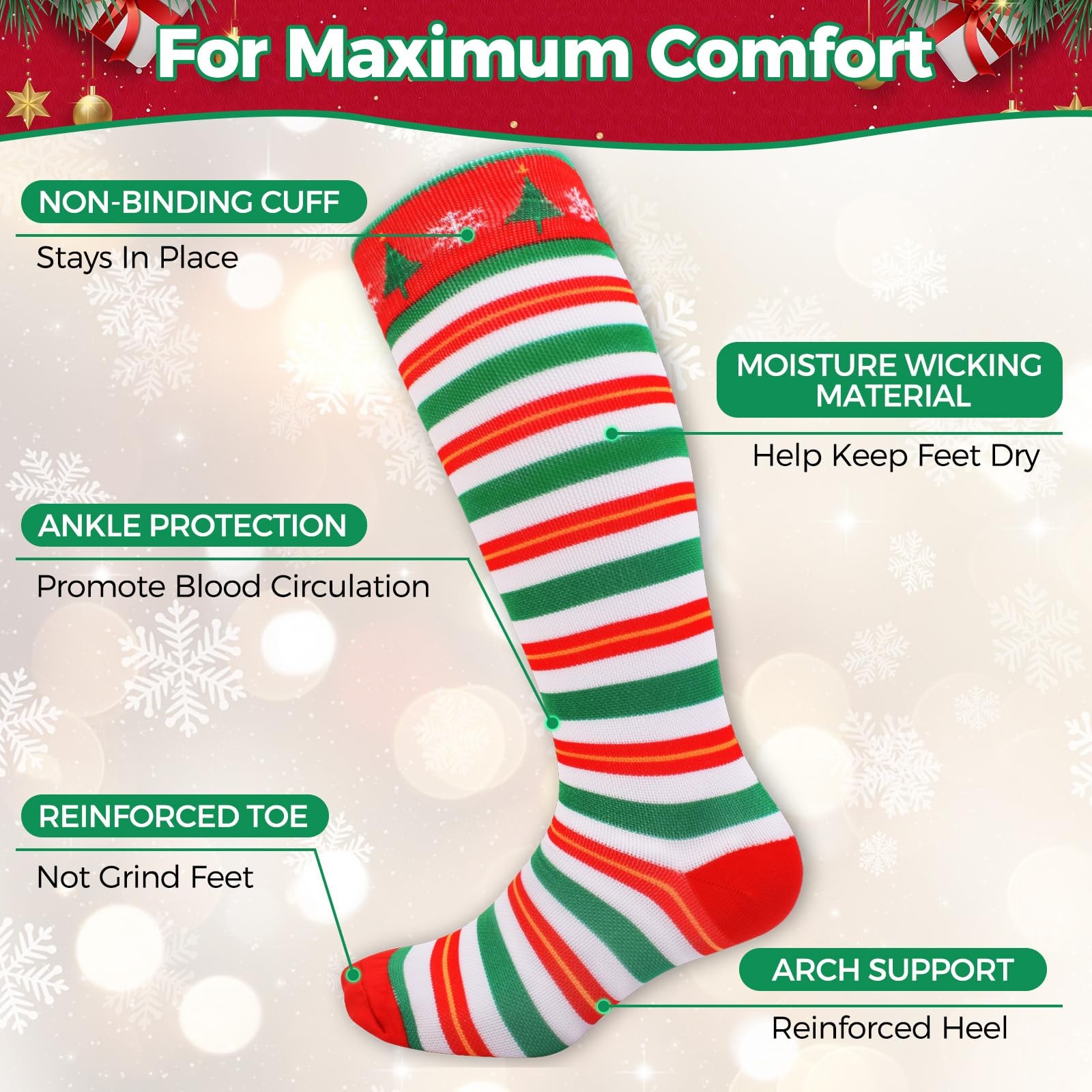 6 Pair Christmas Pattern Compression Socks for Women & Men, Cute Support Stoc…