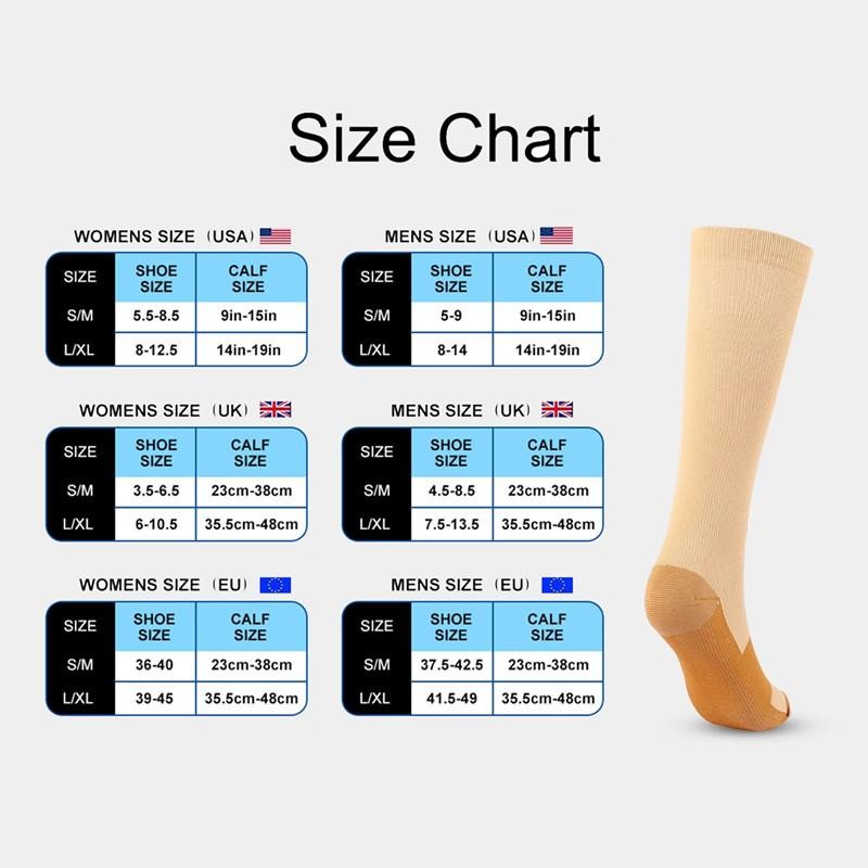 3 Pairs Copper Compression Socks 15-20mmHg Knee High Support Men Women Relief