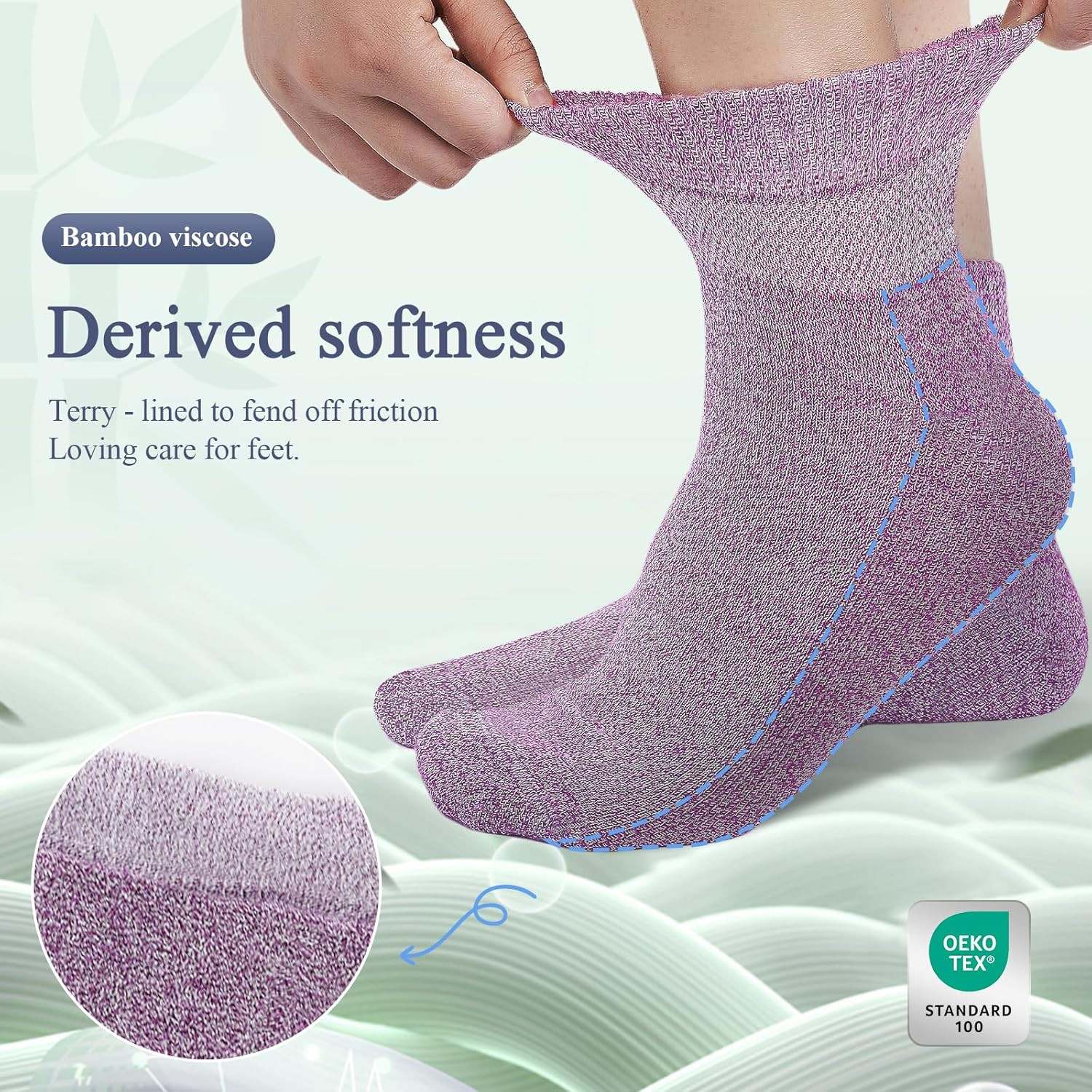 Bamboo Viscose Diabetic Socks for Women, 6 Pairs, Non Binding Wide Top | 50% bam