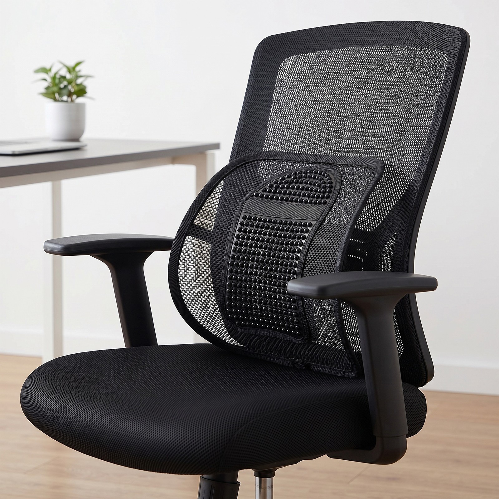 Car Seat Back Support Breathable Mesh Back Lumbar Support Cushion w/Massage Bead