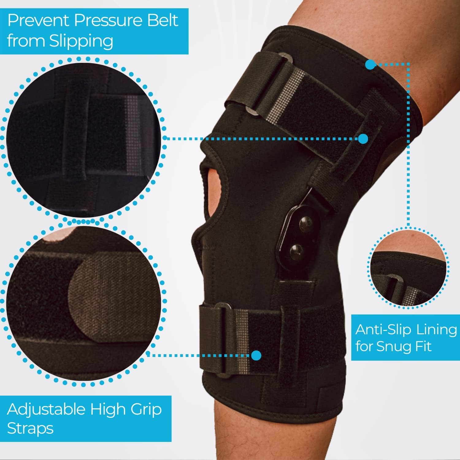 Wraparound Hinged Knee Brace Adjustable Plus Size Knee with Removable Side Me…