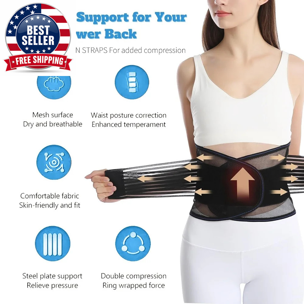 Adjustable Back Brace for Men & Women – Breathable Waist Lumbar Lower Back Suppo