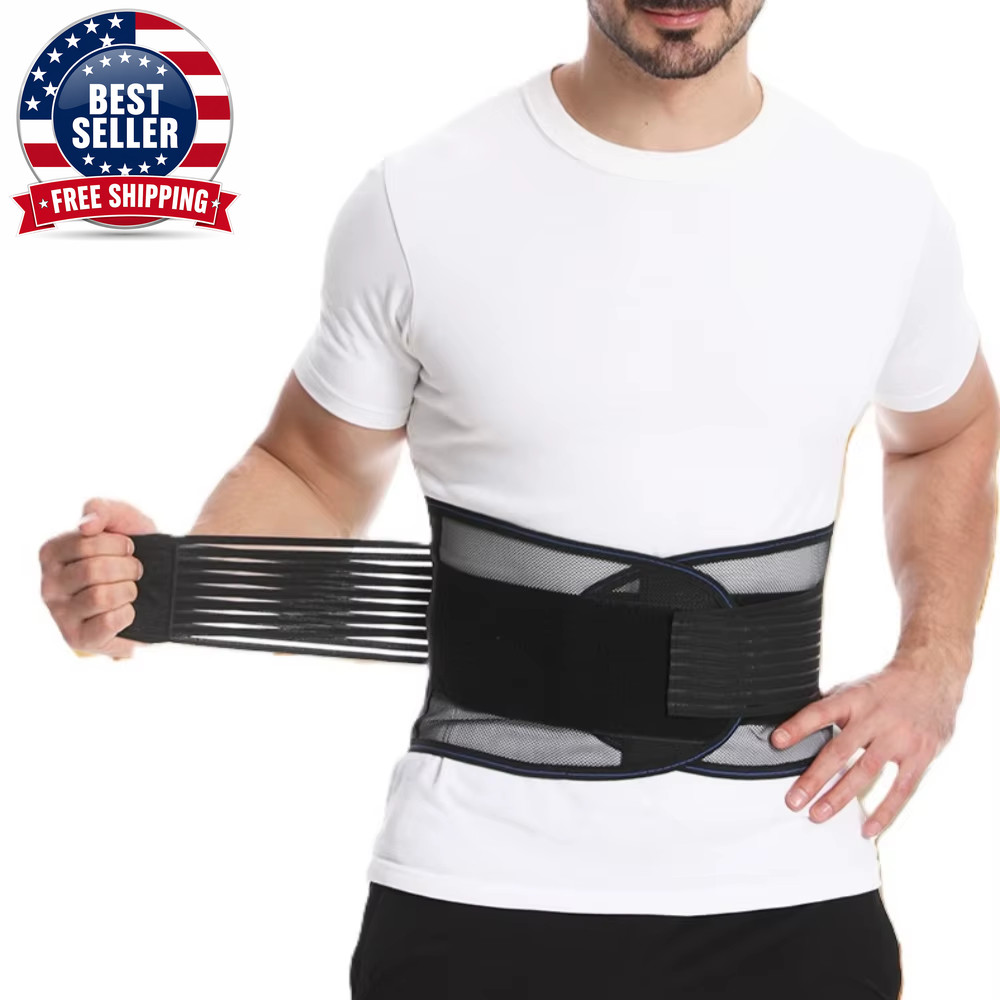 Adjustable Back Brace for Men & Women – Breathable Waist Lumbar Lower Back Suppo