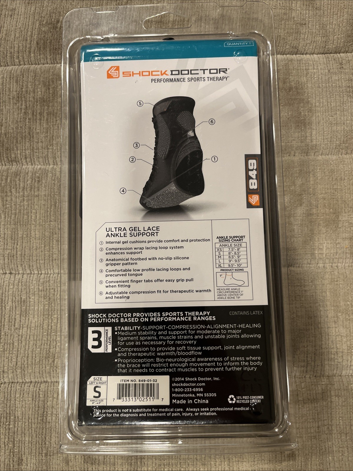 849 Ultra Lace Up Ankle Support, Small, Black