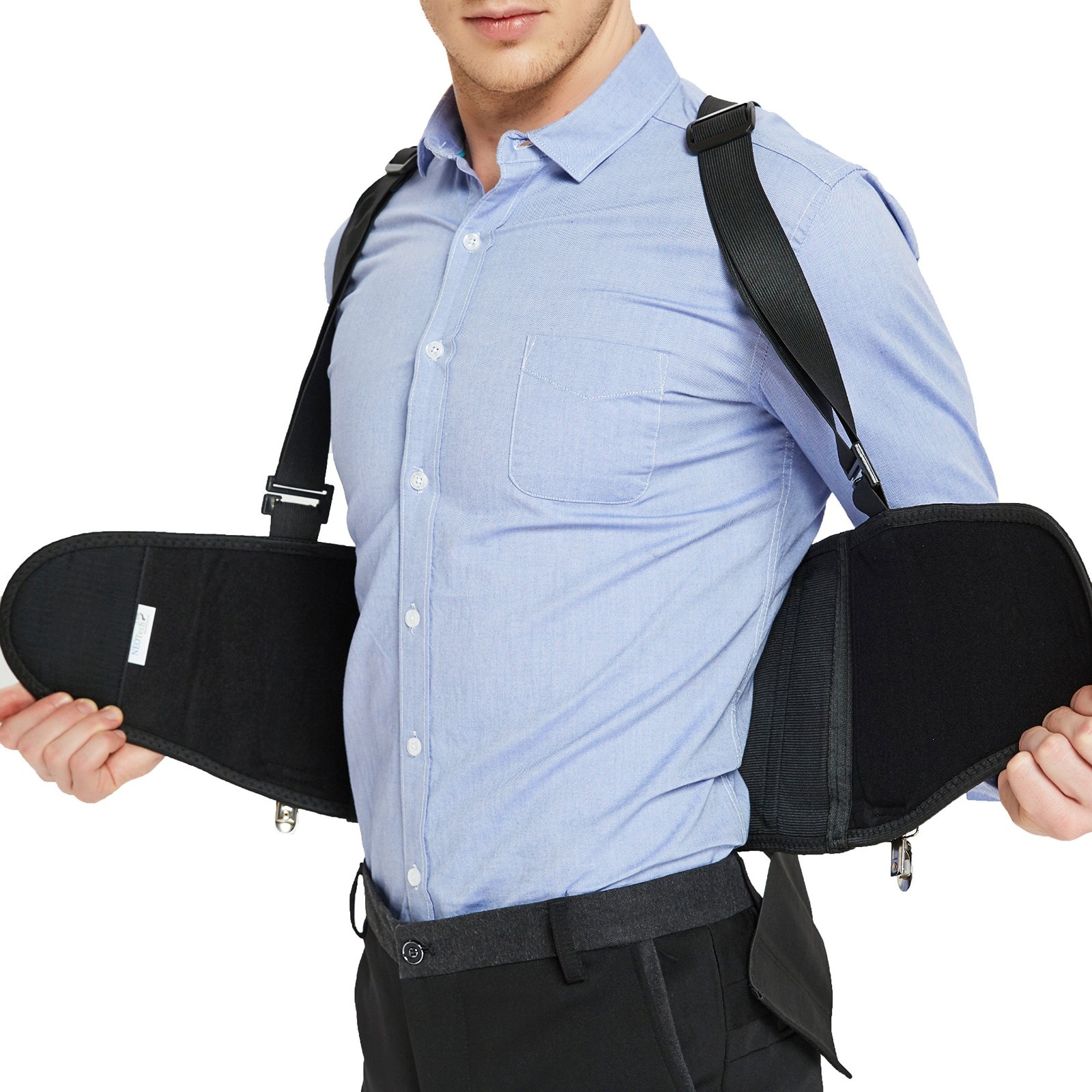 Adjustable Back Support Belt with Removable Clips & Suspenders – Lightweight, Br