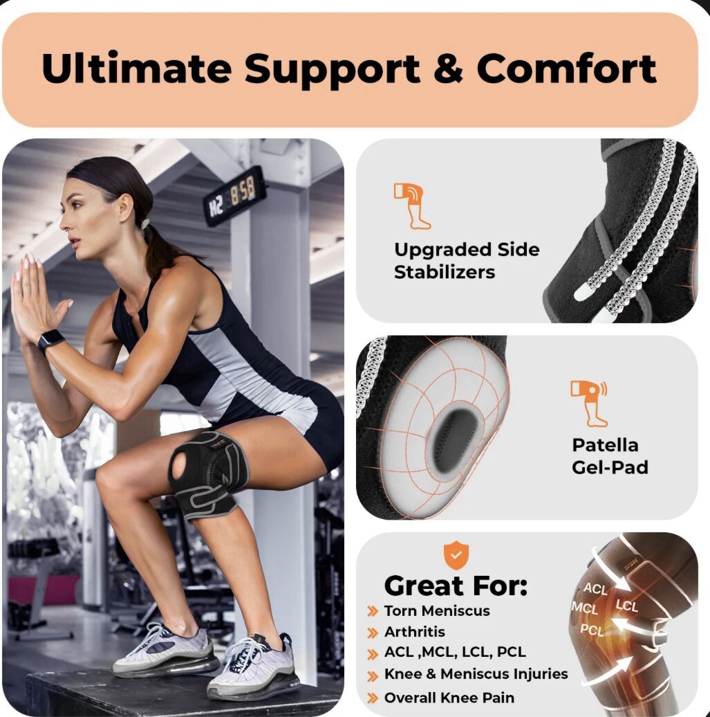 Professional Knee Brace with side stabilizers and patella gel pads
