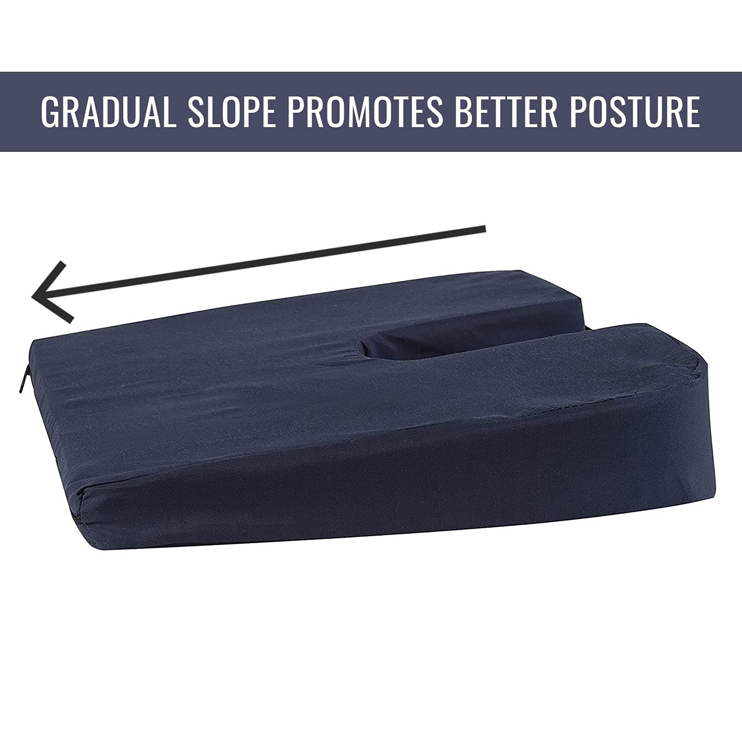 DMI Sloping Back Foam Seat Cushion for Coccyx Pain Relief, For 18 Inch, Navy