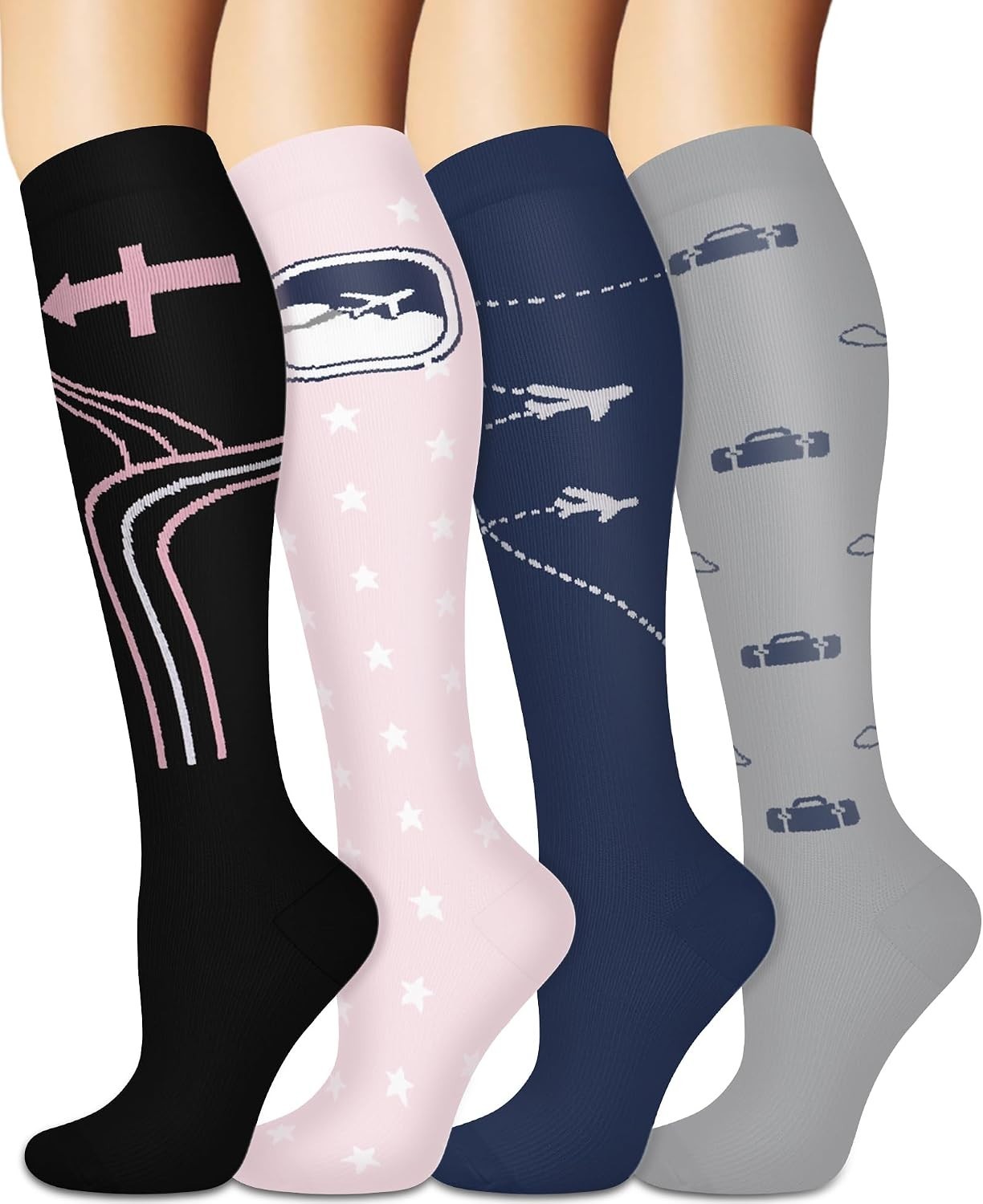 Knee-High Compression Socks – Assorted Colors for Running & Recovery (3/4 Pairs)