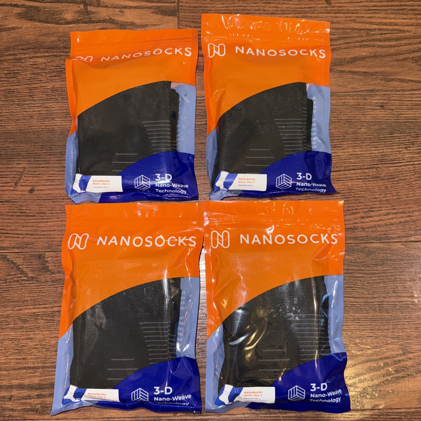 4 Pair New NANOSOCKS 3D Nano-Weave Tech Black Compression Socks Sz 2 NANOMX-BK-2