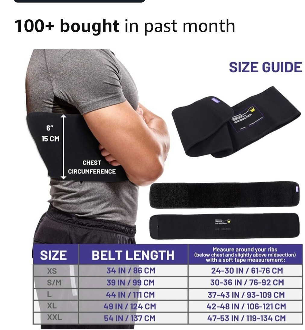 Everyday Medical Adjustable Rib Support Belt, Compression, Black, 6 in