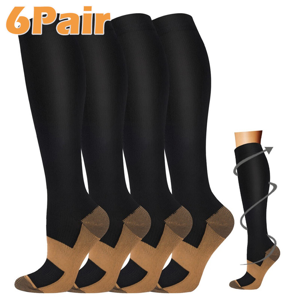 6Pair Copper Compression Stockings 15-20 mmHg Medical Edema Socks Varicose Veins