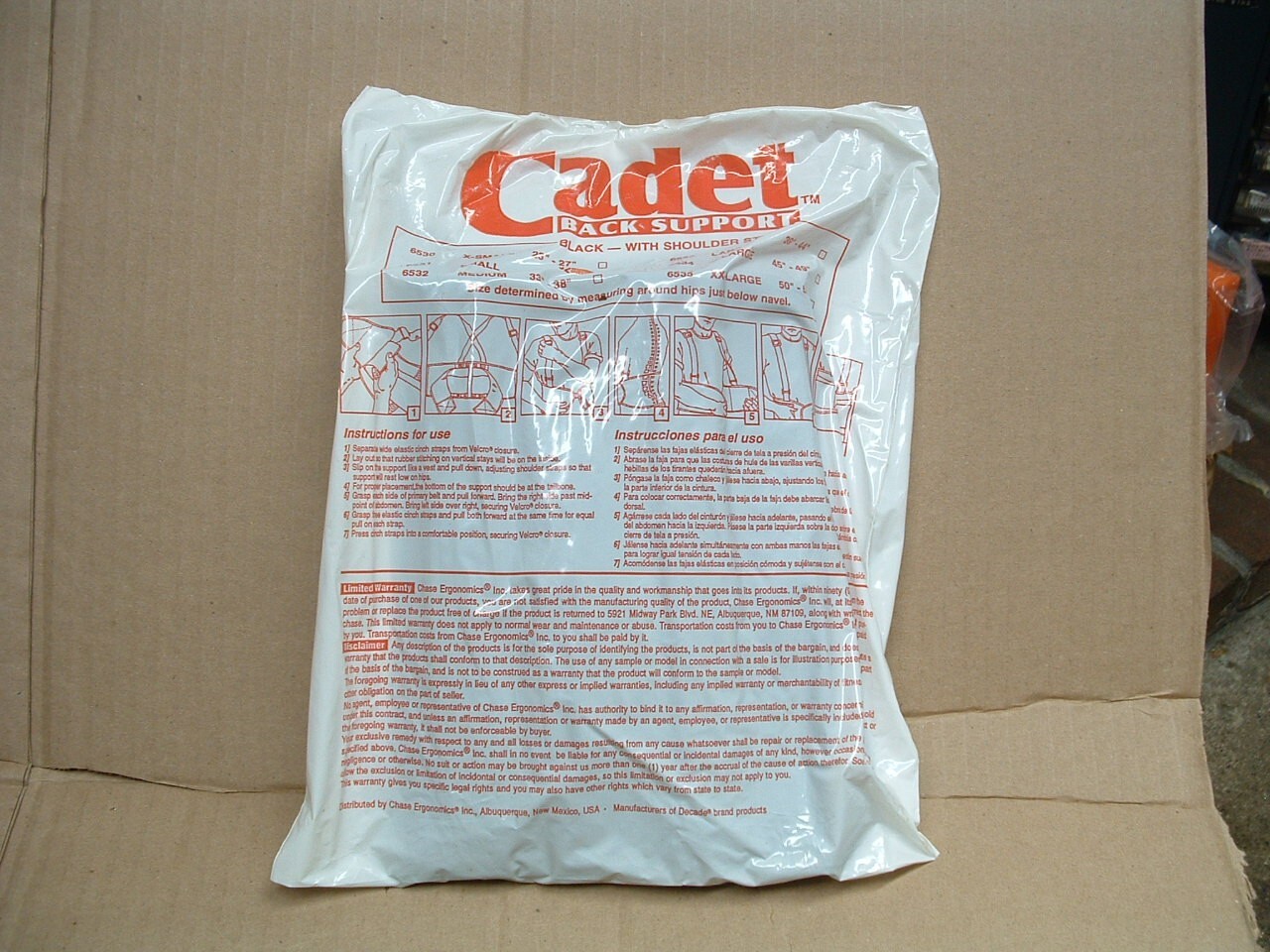 CADET BACK SUPPORT HARNESS HOOK-LOOP WITH SHOULDER STRAPS USA SIZE M 33″ TO 38″