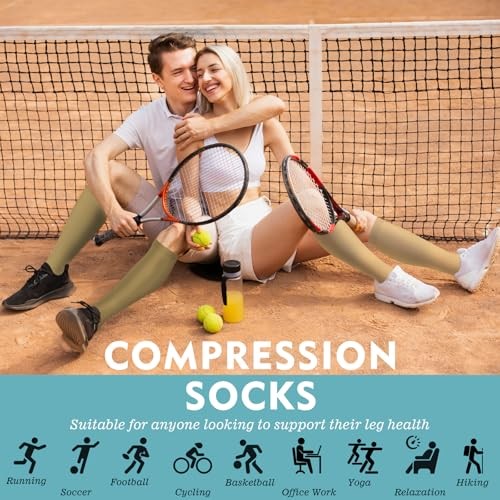 OUIVIAL 6 Pairs Compression Socks for Women Large-X-Large 07-white Brown Series