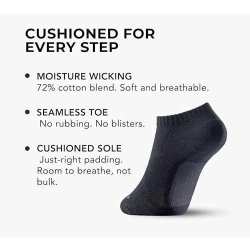 Black Ankle Socks for Women Men (3-Pack) – Cushioned Moisture Wicking Medium
