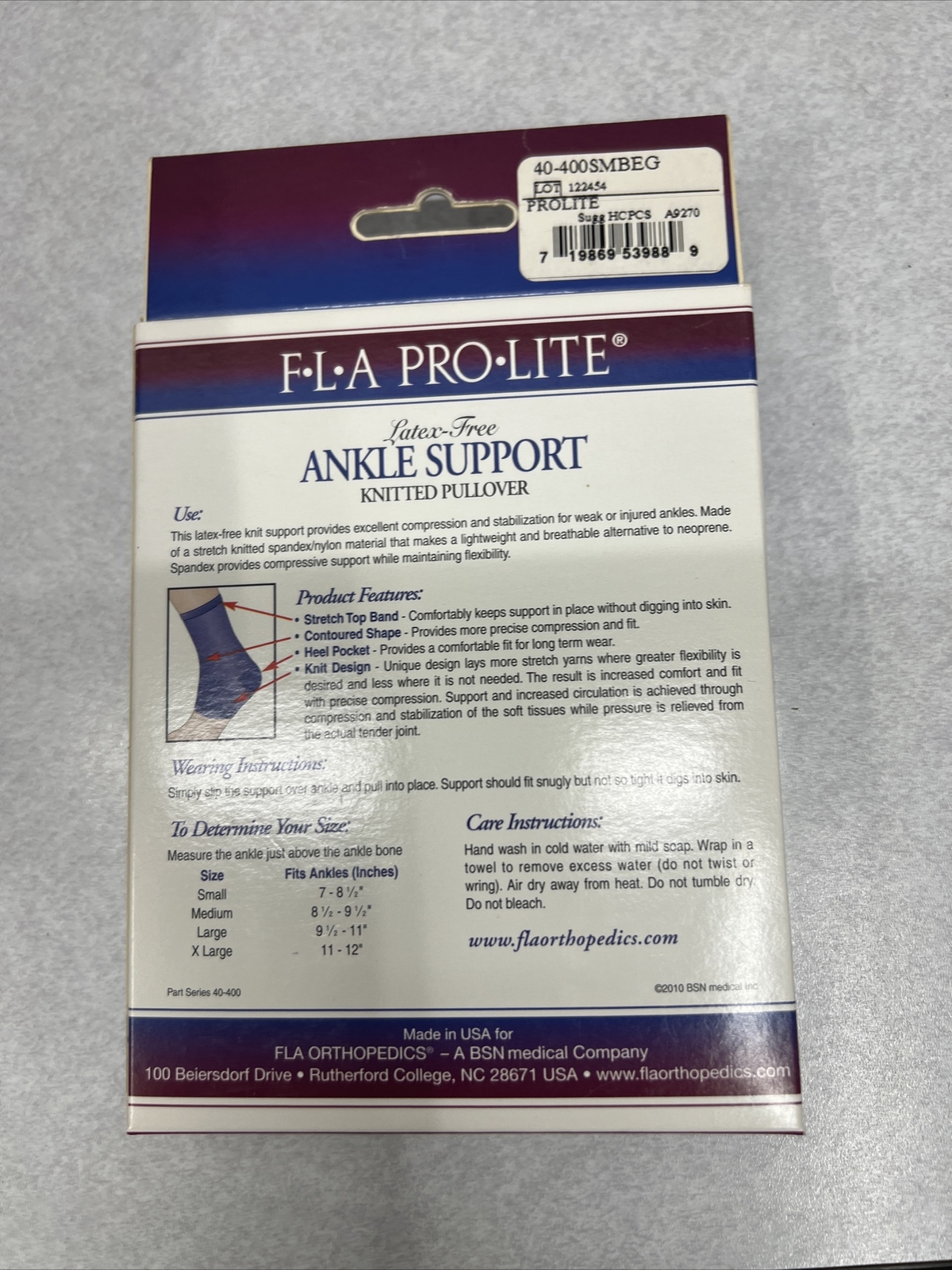 Pro-Lite Ankle Support Knitted Pullover Size Small (7-8.5) Beige Latex -Free NIB