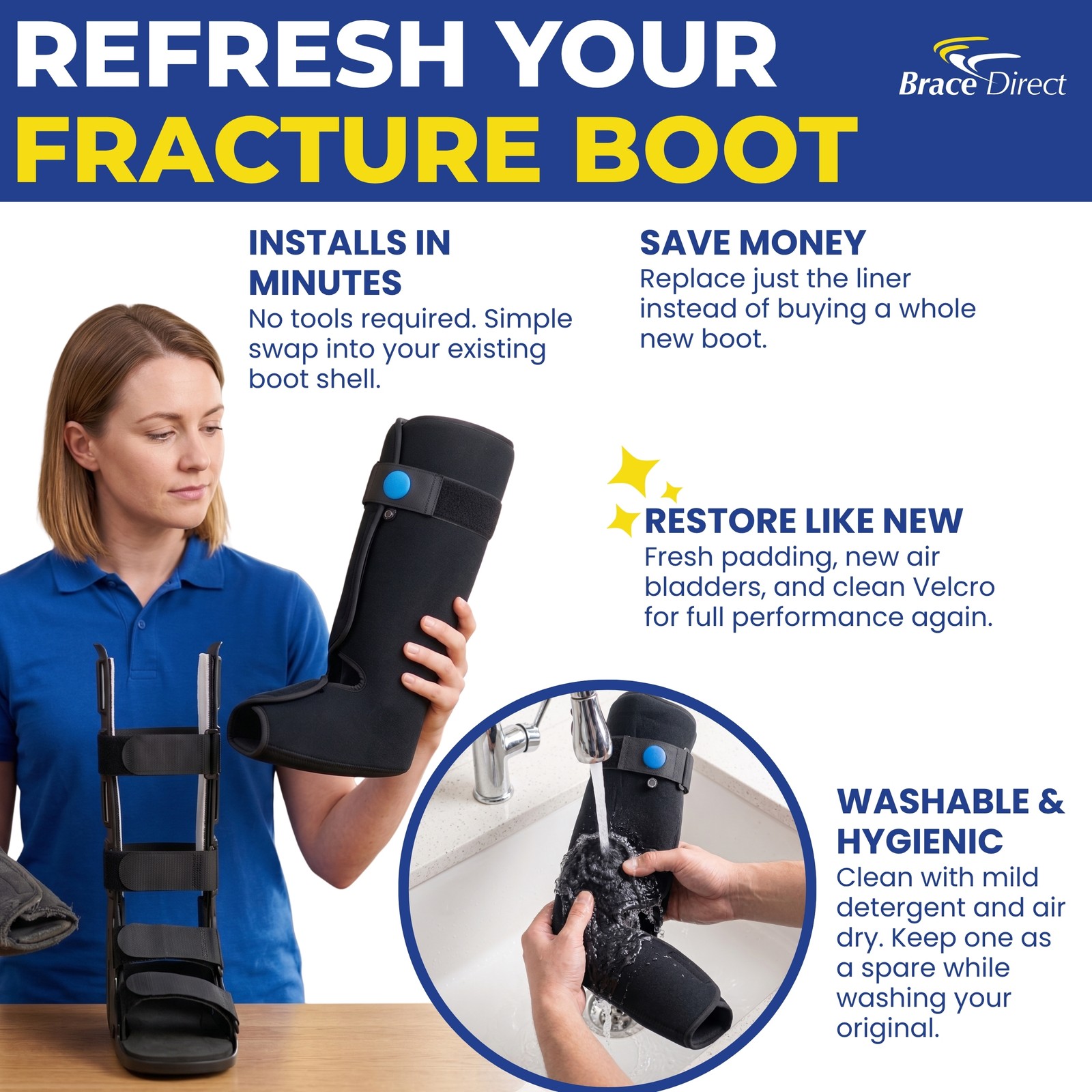 Brace Direct Tall Walking Boot Replacement Liner Air Pump Open Shell
