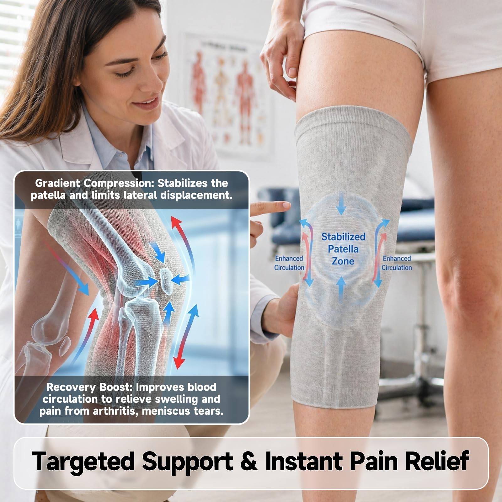 Braventure Rayon from Bamboo Compression Knee Sleeve For Women & Large, Gray