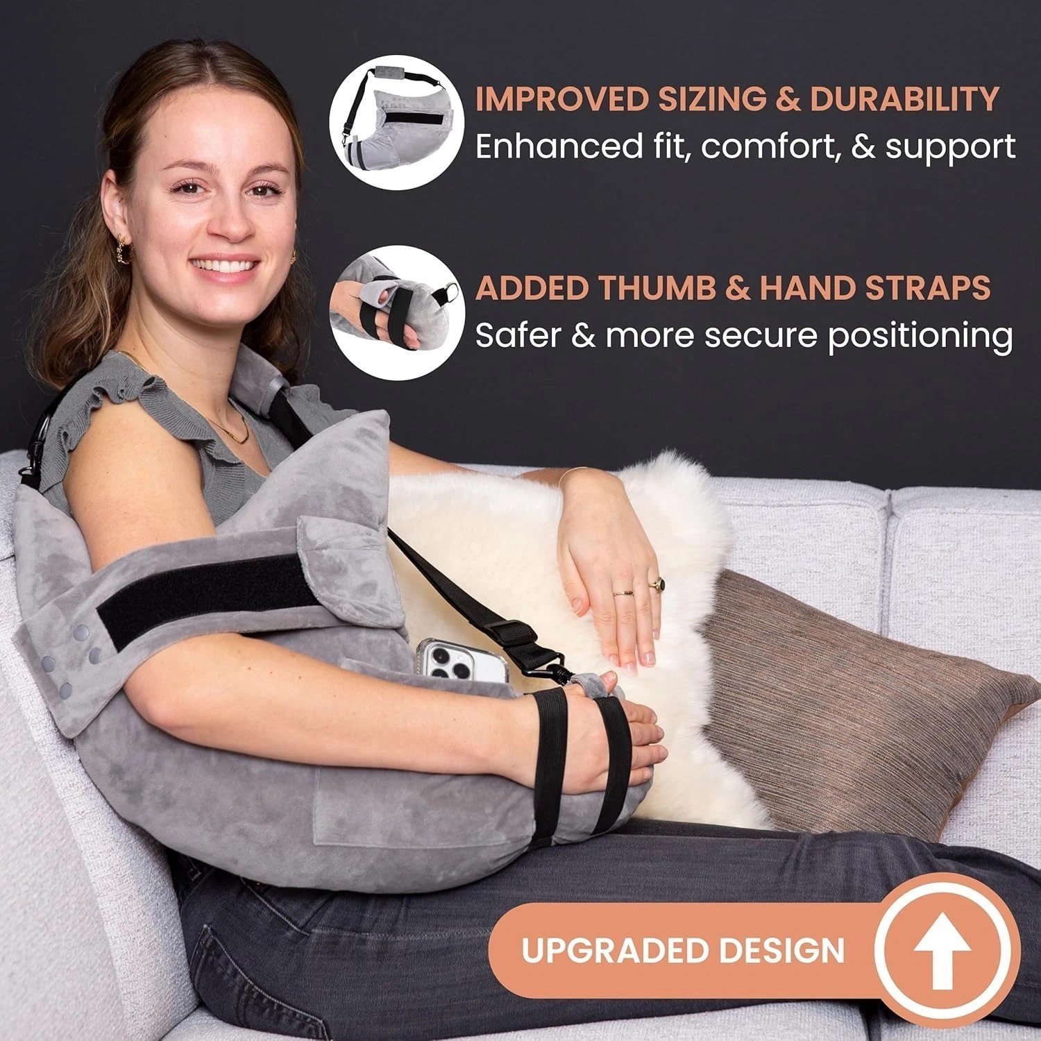 Moonlight Grey Arm Elevation Pillow for Shoulder Recovery Adjustable Features