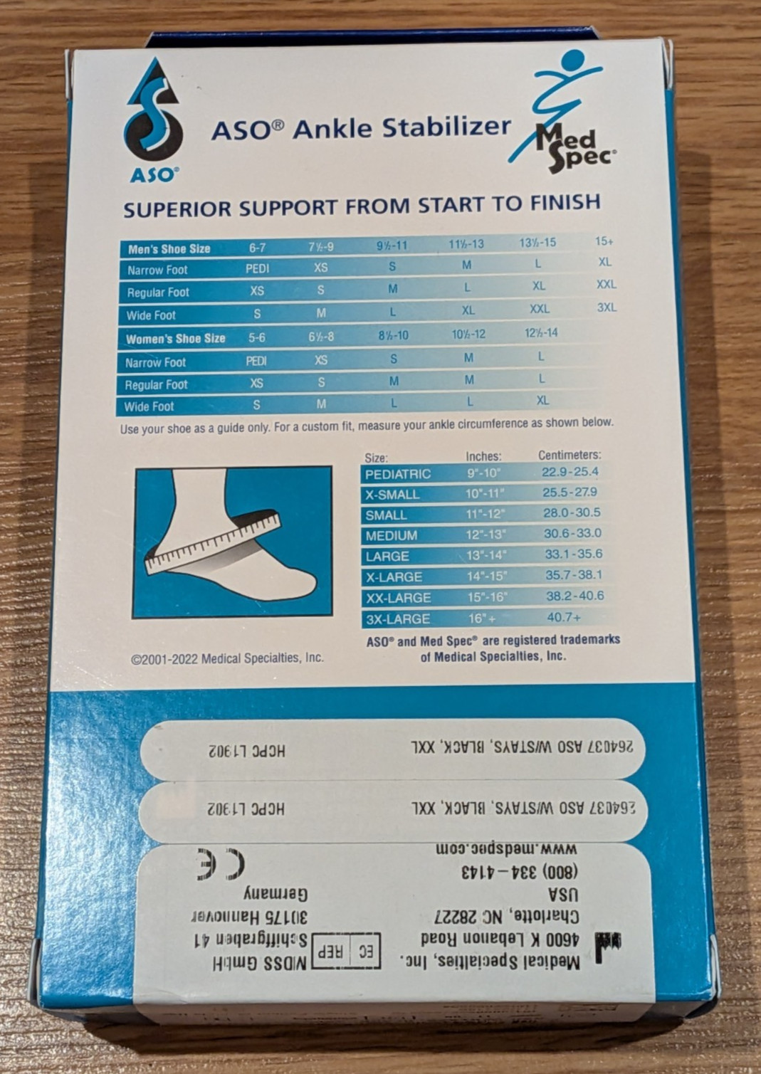 New Med Spec ASO® Speed Lacer Ankle Stabilizer 264037 Black – XXL