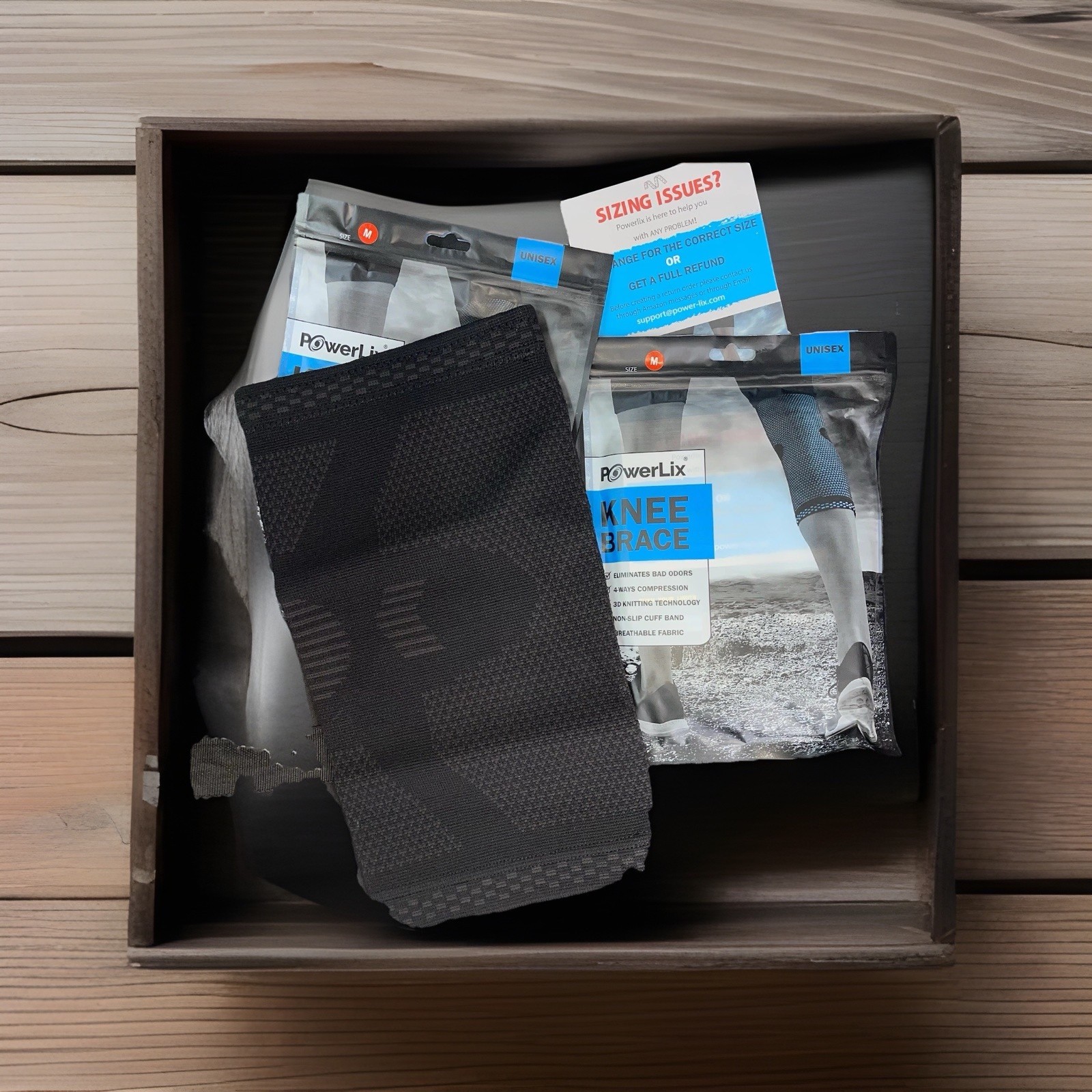 Two Pack POWERLIX Knee Compression Sleeve – Knee Brace for Men & Women – BLACK M