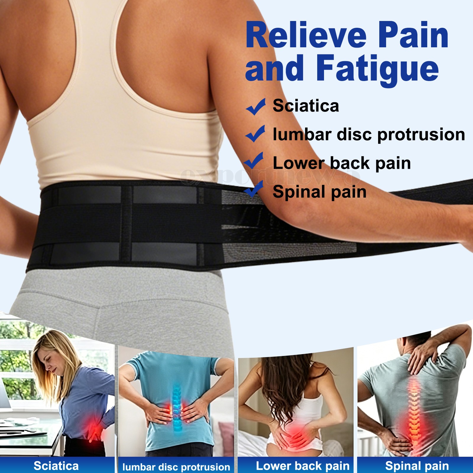 US Self Heating Magnetic Back Support Lower Lumbar Brace Adjust Belt Pain Relief