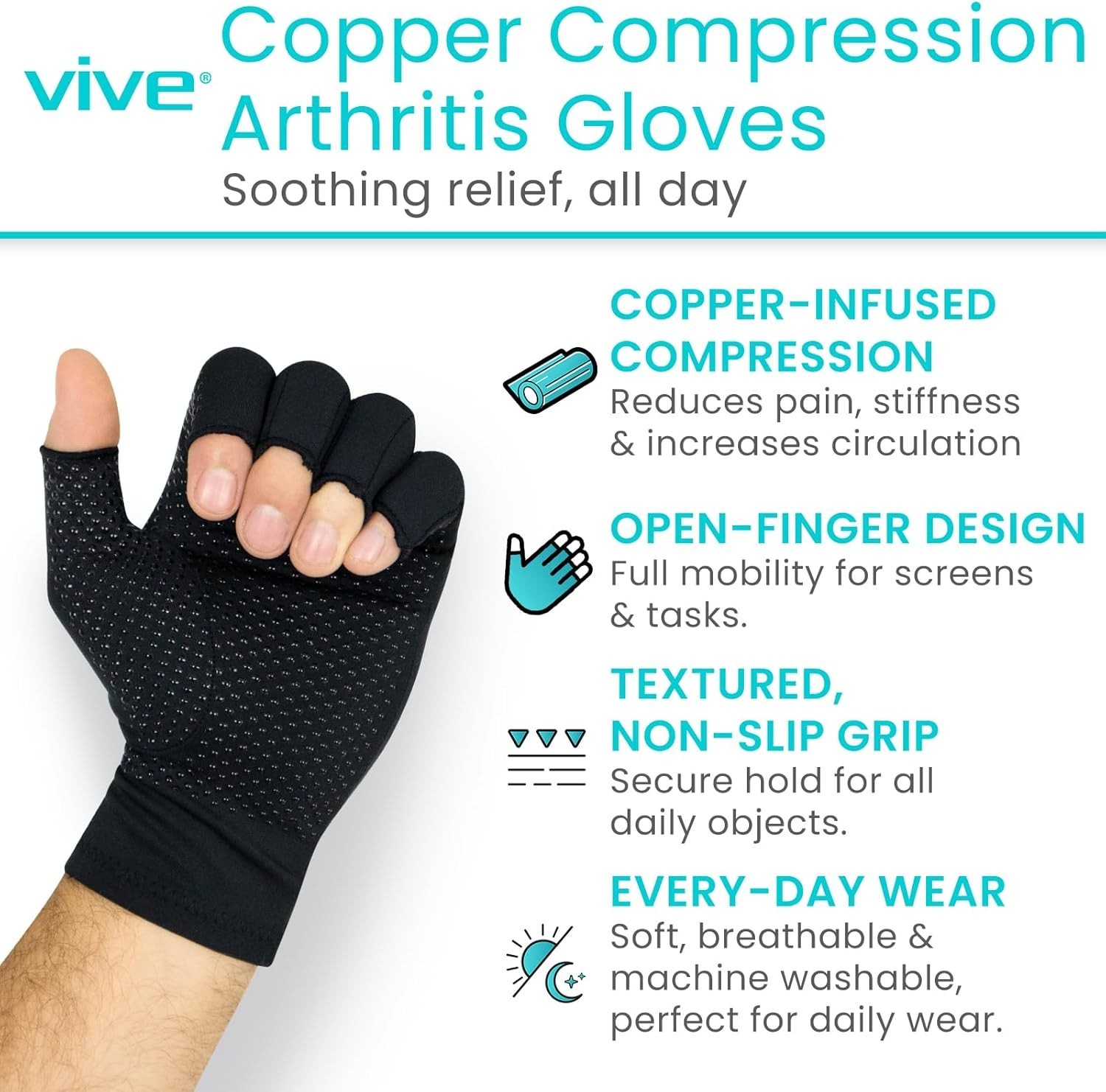 Copper Arthritis Compression Gloves for Women Men, Fingerless Carpal Tunnel P…