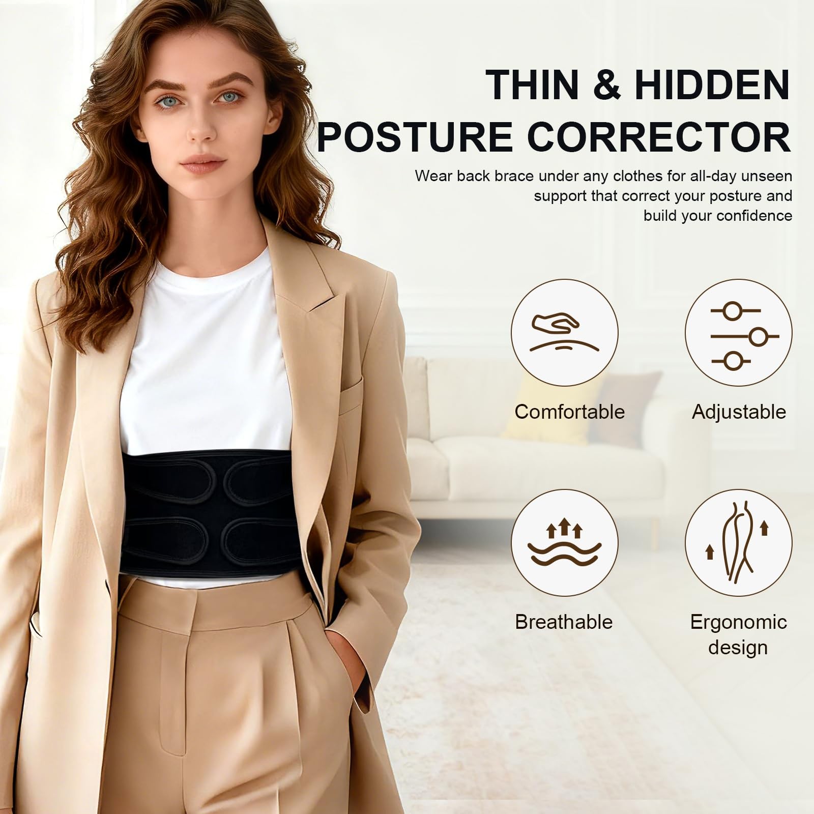 Callicebus Back Brace Posture Corrector for Women Men, Small, Black
